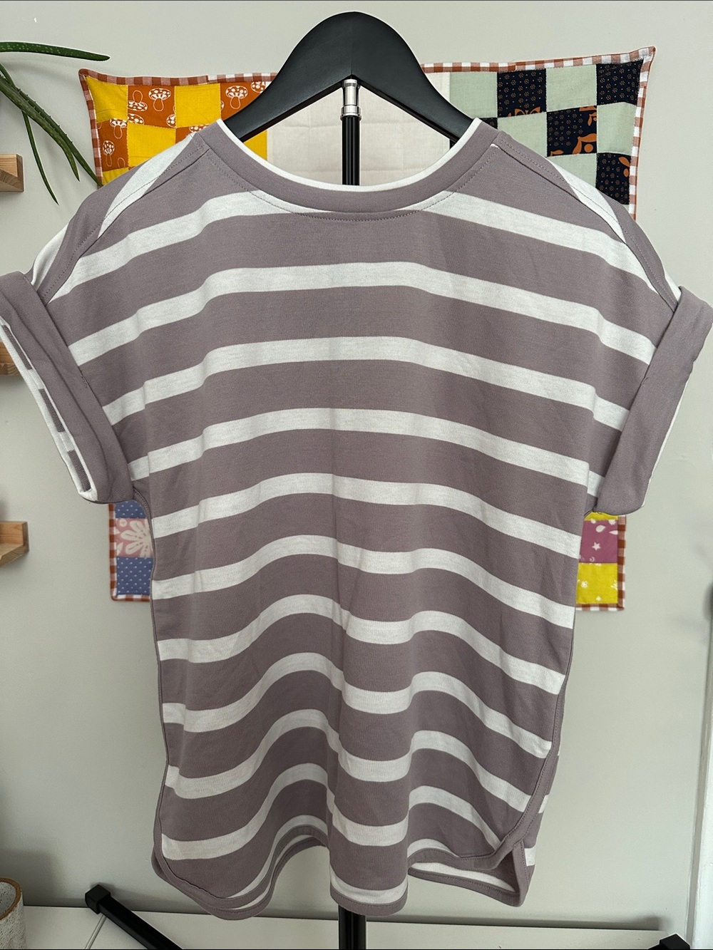 Relaxed Striped Short-Sleeve Tee - Mauve & White